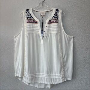 Knox Rose Lace Embroidered Sleeveless Top Blouse Size XXL Ivory Aztec V-neck NWT